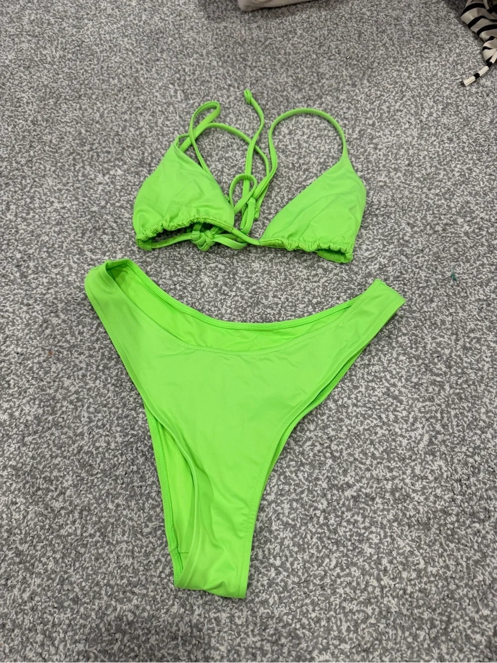 Frankie's Bikinis Neon Green Triangle Tie Bikini